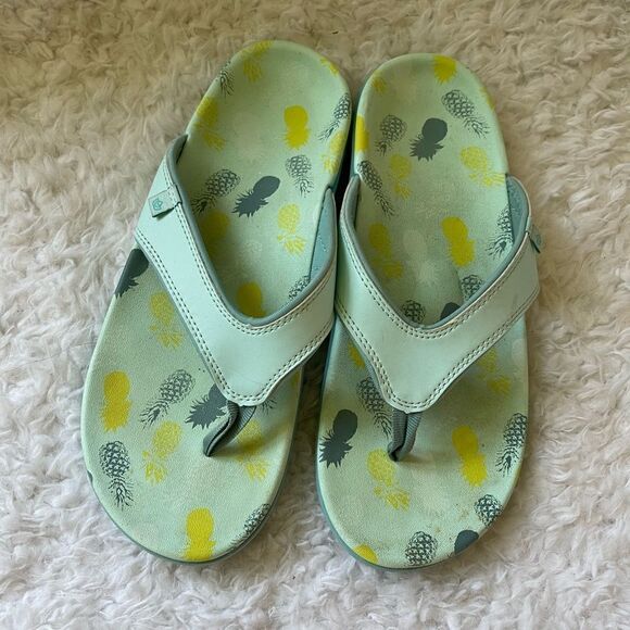 Spenco aqua blue Yumi Fruitopia Orthotic Slip On pineapple Thong Sandals… - Picture 1 of 8